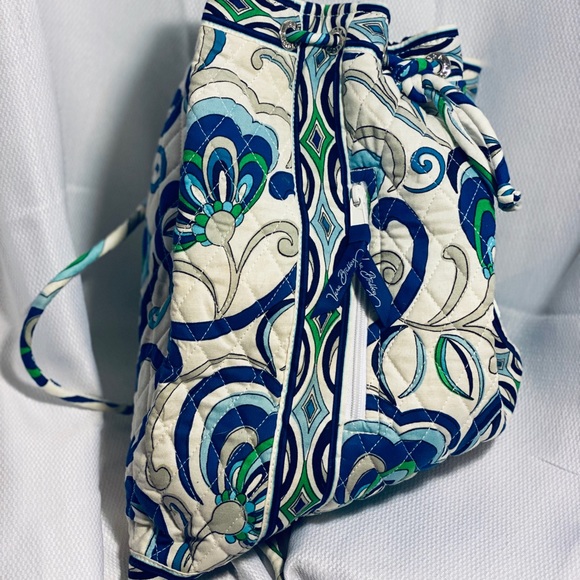 Vera Bradley Drawstring Backpack Blue White Green - Picture 10 of 16